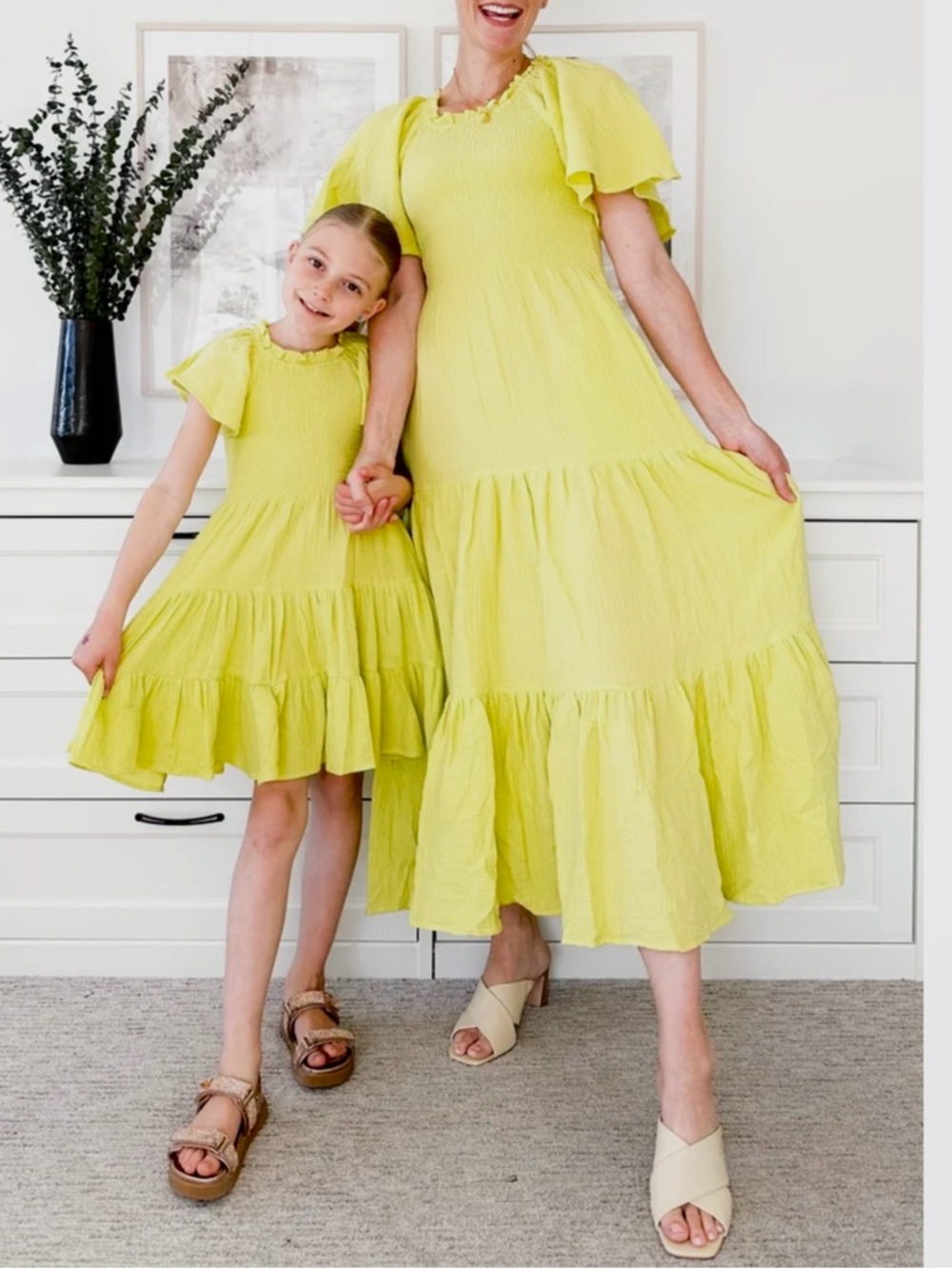 Ivy City Co Jovie Midi Yellow Ruffle Tiered Smocked Dress SzXL